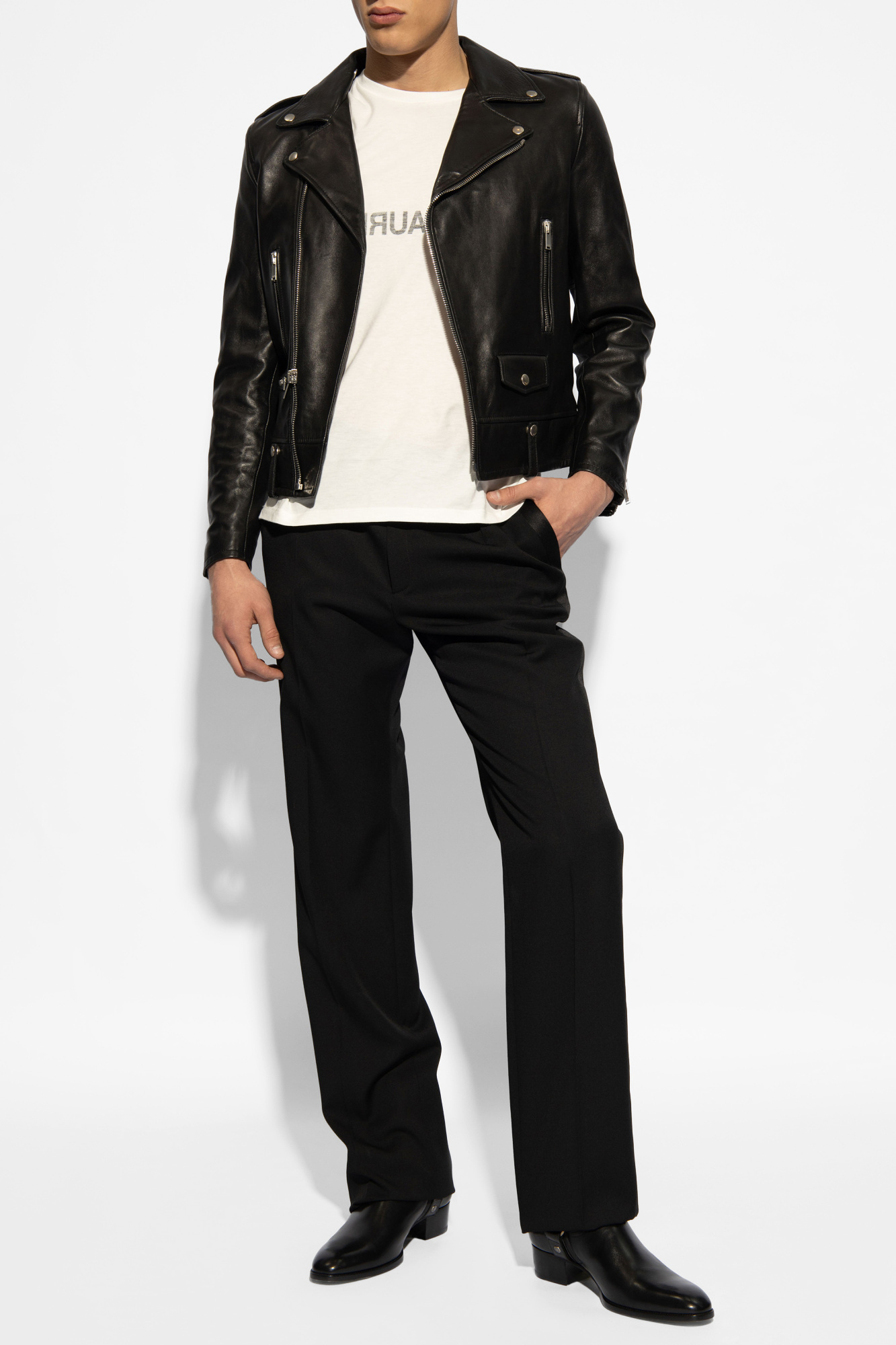 ジャケット SAINT LAURENT PADDED BIKER JACKET IN NAPPA NWT $5390 Saint Laurent Black Studded Calf Leather Biker
